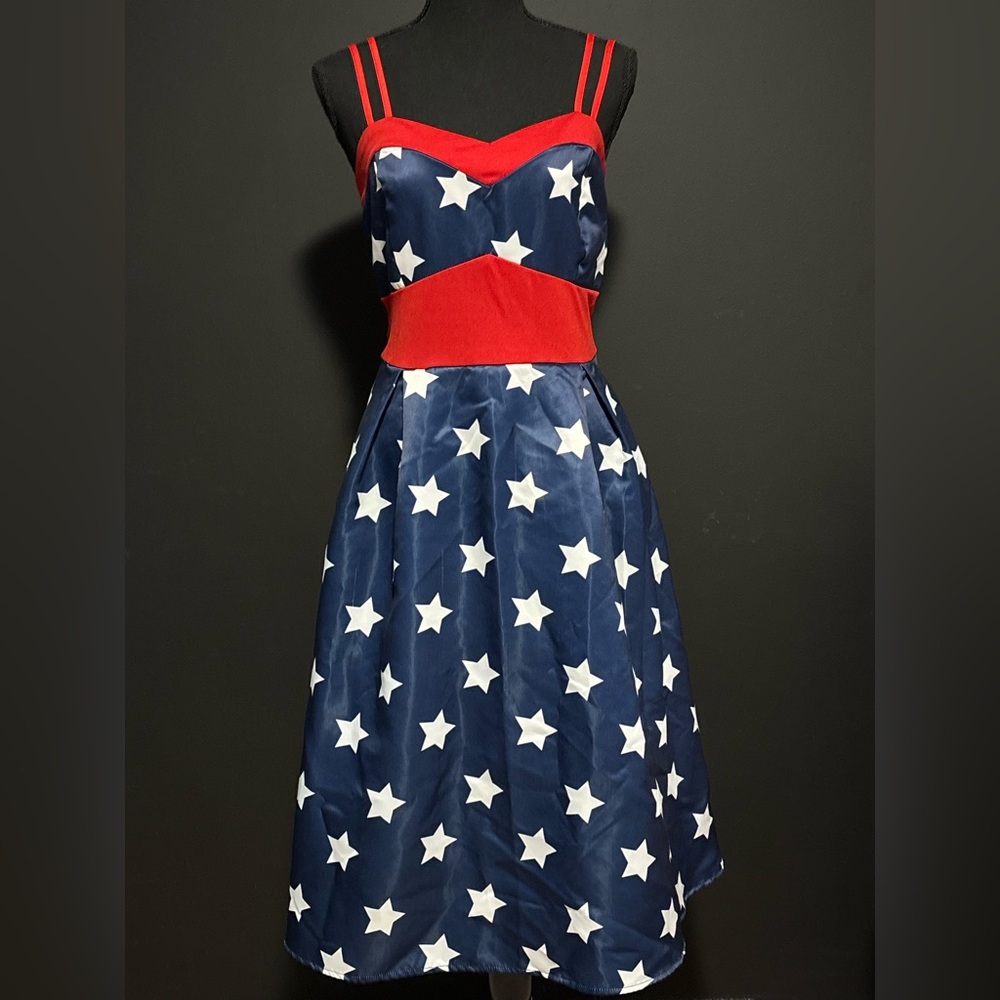 Retro Stage Clothing Red, Blue and White Stars Dress
